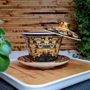 Гайвань порцелянова 150мл з лівітуючею кришкою, жовта-золота Sancai№4