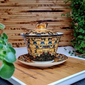 Гайвань порцелянова 150мл з лівітуючею кришкою, жовта-золота Sancai№4