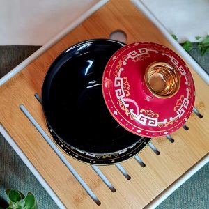 Гайвань порцелянова 150мл з лівітуючею кришкою, червоно-чорна Sancai№4