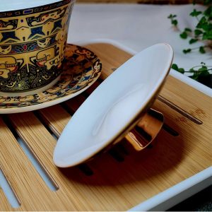 Гайвань порцелянова 150мл з лівітуючею кришкою, жовта-золота Sancai№3