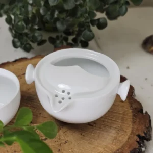 Набір кейс яйце одинокий воїн заварник 120мл та піала 100мл, білий чистий сніг №3