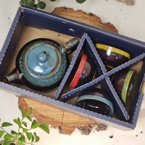 Набір барвисті моменти, чайник 150мл та 4 піали по 40мл, синя коробка №9