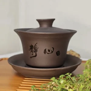 Гайвань 150мл ісинська глина темна шорстка, тінь ієрогліфа №1