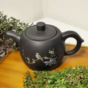 Чайник 500мл з Ісинської глини Птах на гілці, темний №1