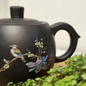 Чайник 500мл з Ісинської глини Птах на гілці, темний №2