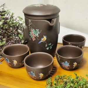 Набір з ісинської глини заварник 325мл та 4піали по 55мл Пташине відлуння, шоколад №1