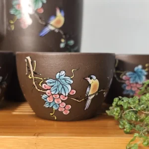 Набір з ісинської глини заварник 325мл та 4піали по 55мл Пташине відлуння, шоколад №3