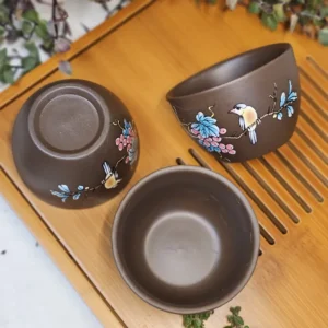 Набір з ісинської глини заварник 325мл та 4піали по 55мл Пташине відлуння, шоколад №2