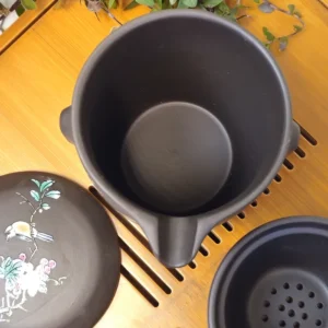 Набір з ісинської глини заварник 325мл та 4піали по 55мл Пташине відлуння, темний №10