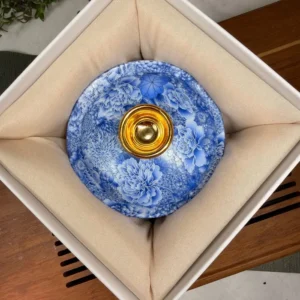 Гайвань порцелянова 150мл з левітуючею кришкою, блакитна Sancai у подарунковій коробці №1