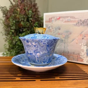 Гайвань порцелянова 150мл з левітуючею кришкою, блакитна Sancai у подарунковій коробці №3