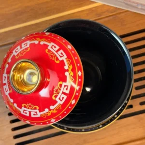 Гайвань порцелянова 150мл з левітуючею кришкою, червоно-чорна Sancai у подарунковій коробці №4