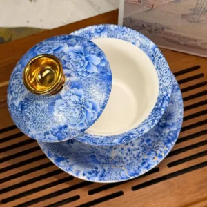 Гайвань порцелянова 150мл з левітуючею кришкою, блакитна Sancai у подарунковій коробці №6